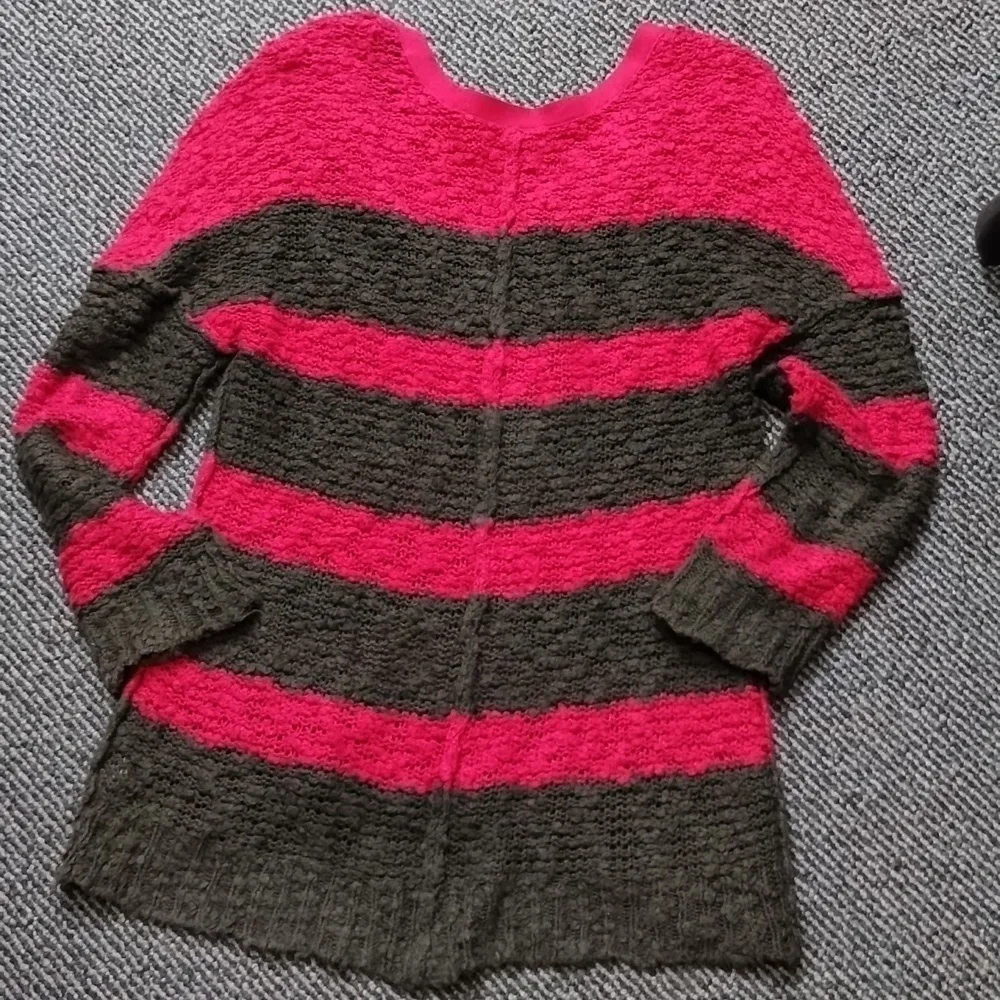 Free People Songbird red brown stripe loose weave long sleeve Sz XS